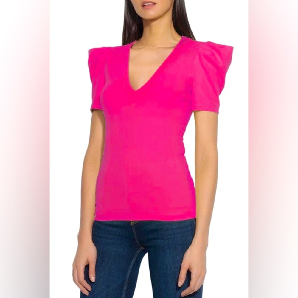 Pleated Sleeve Deep V Top in Peony by Susana Monaco